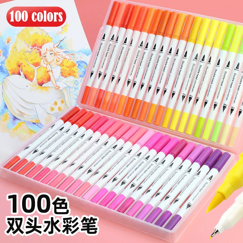 

12/24/36/48/60/80/100PCS Colors FineLiner Dual Tip Brush Pens Drawing Painting Watercolor Art Marker Pens School Supplies