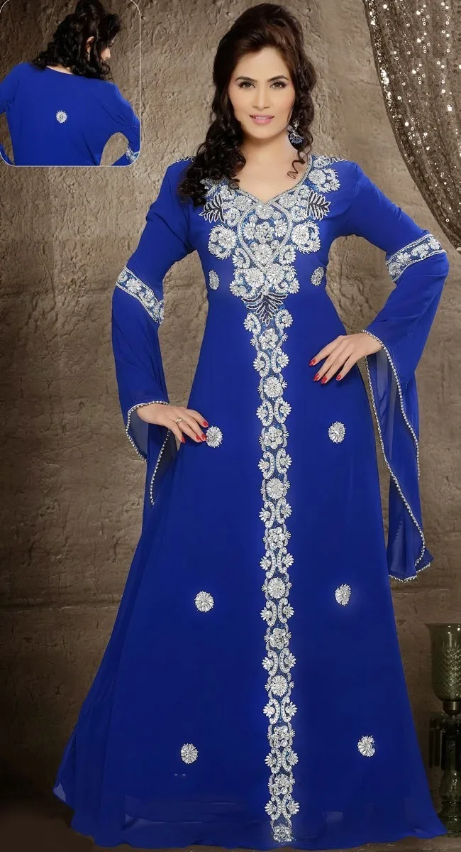 

Custom Made 2014 Abaya in Dubai Arabic Kaftan Evening Dresses with Crystals Long Sleeve Formal Dress White Formal Dresses YH241