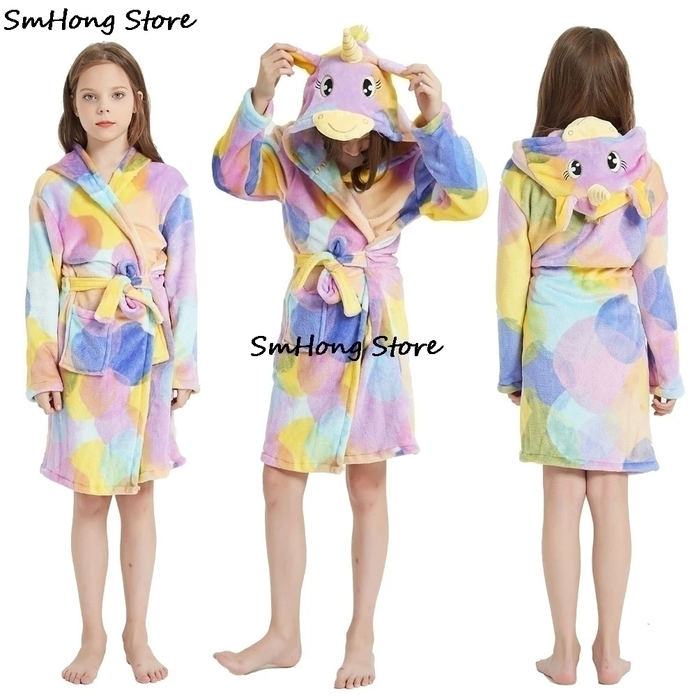 Kigurumi Children Bathrobe Baby Bath Robe Animal Rainbow Unicorn Hooded Bathrobes For Boys Girl Pyjamas Nightgown Kids Sleepwear sleepwear for boy Sleepwear & Robes