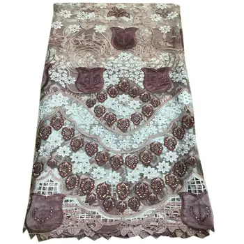 

Velvet Lace Fabric for Dresses Latest Nigerian French Tulle Lace with rhinestones High Quality floral Guipure Lace Fabrics DG975