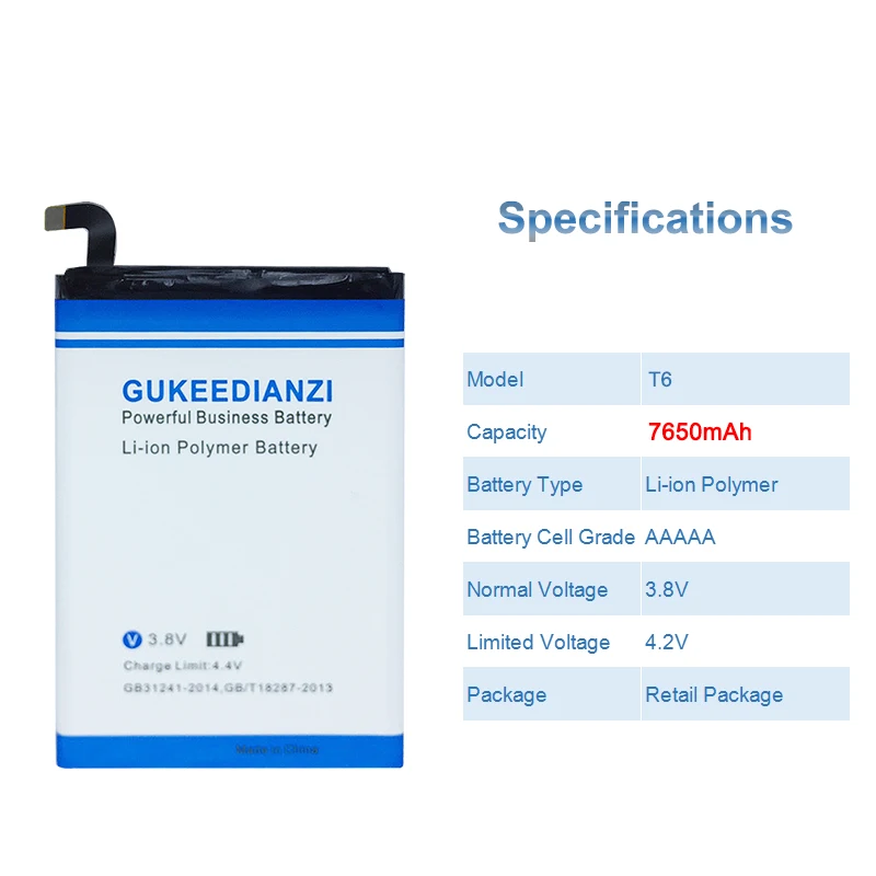 GUKEEDIANZI Для DOOGEE T6 PRO 7650 мАч телефон батарея для DOOGEE T6 PRO мобильный сменный аккумулятор