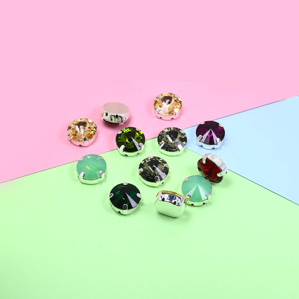 14 мм смешанные цвета Rivoli стекло пришивные стразы с серебряными когтями