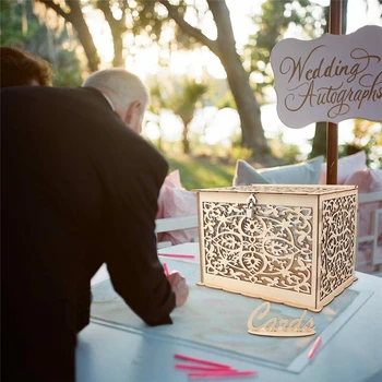 

Wooden Wedding Card Post Box with Lock Collection Gift Card Boxes Weddings Decor Card Post Wooden Collection Money Box Gifts Dec