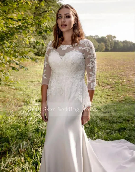 Белое свадебное платье русалки кружевное с рукавом на заказ Vestidos de noiva sereia размера плюс свадебное платье со шлейфом