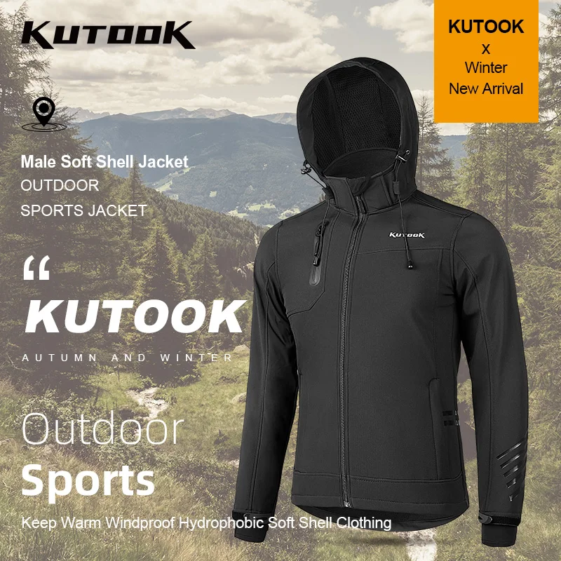 

KUTOOK Soft Shell Outdoor Jacket Winter Thermal Coat Windproof Waterproof Hiking Climbing Cycling Casual Men Windbreaker Warm