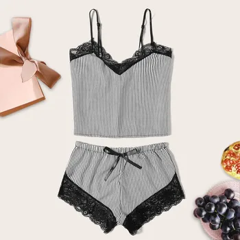 

Pyjamas Women Pajamas Sleep Wear New Women Lace Camisole Striped Bowknot Shorts Set Sleepwear Pajamas Lingerie пижама женская