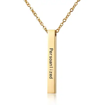 

Stainless Steel Engraved Necklace DIY 4 Sides Custom Necklace Rectangular Solid Bar Smooth Chain Engraved Women Jewelry Gifts