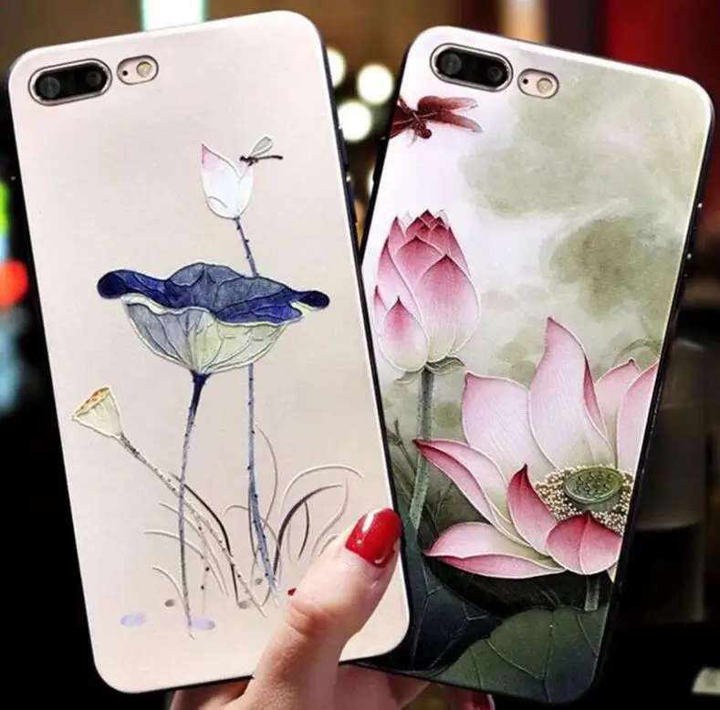 

Luxury Printing Case for Onplus 7 7pro 6 6T 3D Lotus leaf lotus Emboss Soft TPU Silicone Cover on for Oneplus 5 5T 3 case Coque