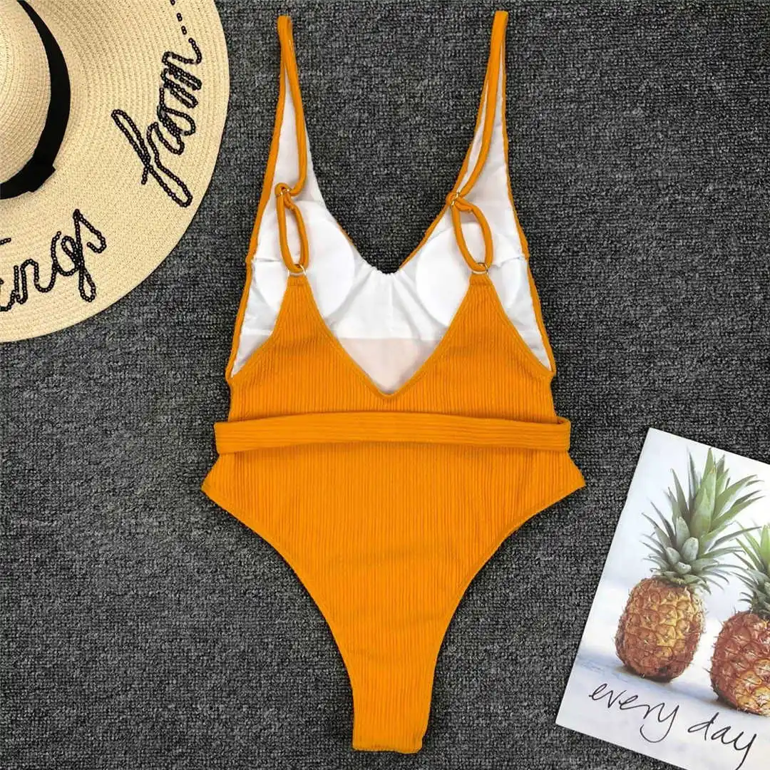 Sexy Ribbed High Cut Backless Monokini Women Swimwear One Piece ...