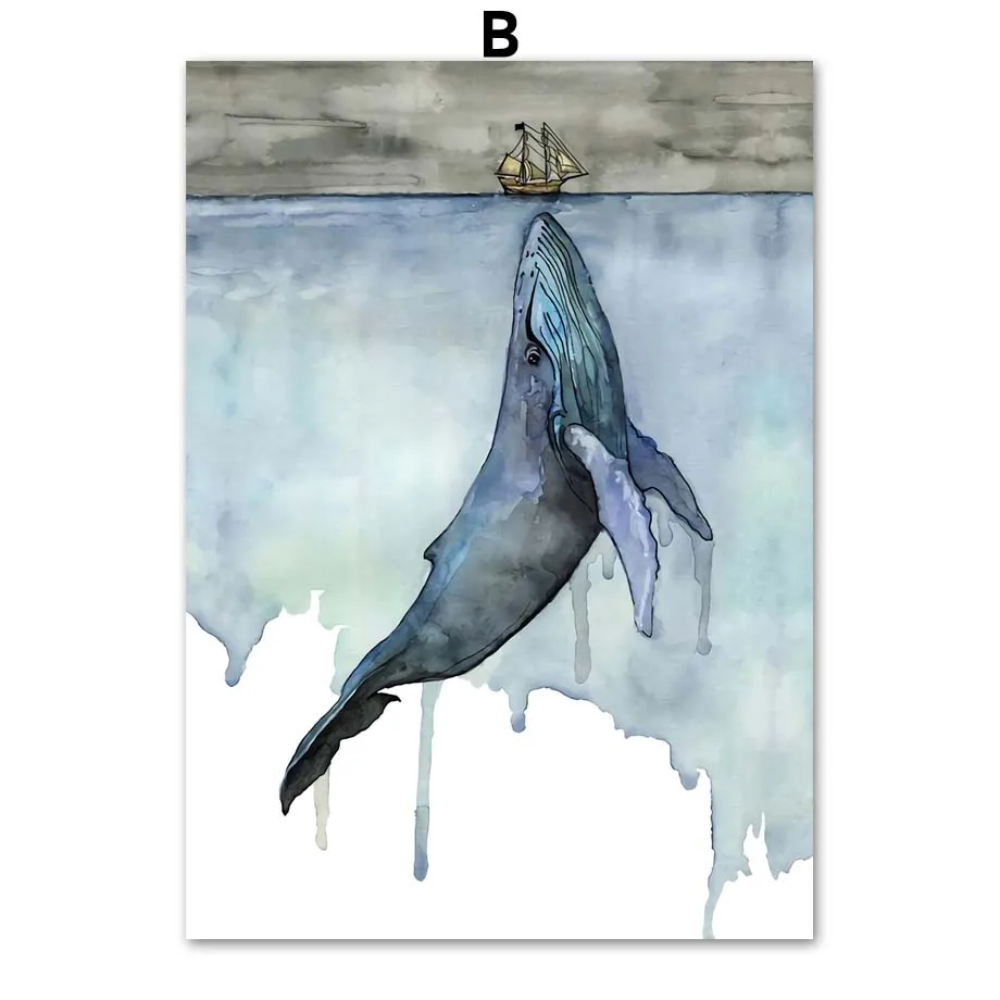 Whale-Shark-Ship-Abstract-Landscape-Wall-Art-Canvas-Painting-Nordic-Posters-And-Prints-Wall-Pictures-For (4)