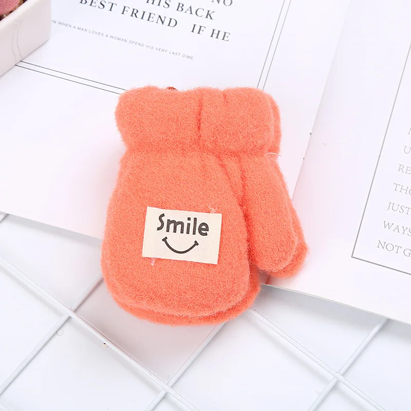 Warmom/Детские Зимние перчатки для новорожденных; Плюшевые утепленные бархатные рукавички; однотонные Детские теплые От 0 до 1 года - Цвет: Оранжевый