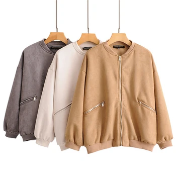 

Bomber Jacket Women Suede Jacket Streetwear Vintage Black Oversized Jacket Women Winter Korean Jackets Spring Overcoat 2020