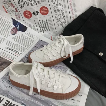 

CINESSD Canvas Shoes Women Sneakers Chaussures Fashion 2020 Spring New Shallow Vulcanized Sneakers Women Casual Shoes White 35