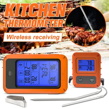 

Wireless Remote BBQ Thermometer Touch Screen Kitchen Thermometer 2 Channel 2 Temperature 5 Flavors Food Probe Meat Thermometer