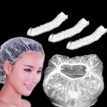 

100pcs/lot Disposable Shower Caps Hat One-off Bathing Caps Hotel Elastic Shower Cap Clear Hair Salon Bathroom Products Bath Caps