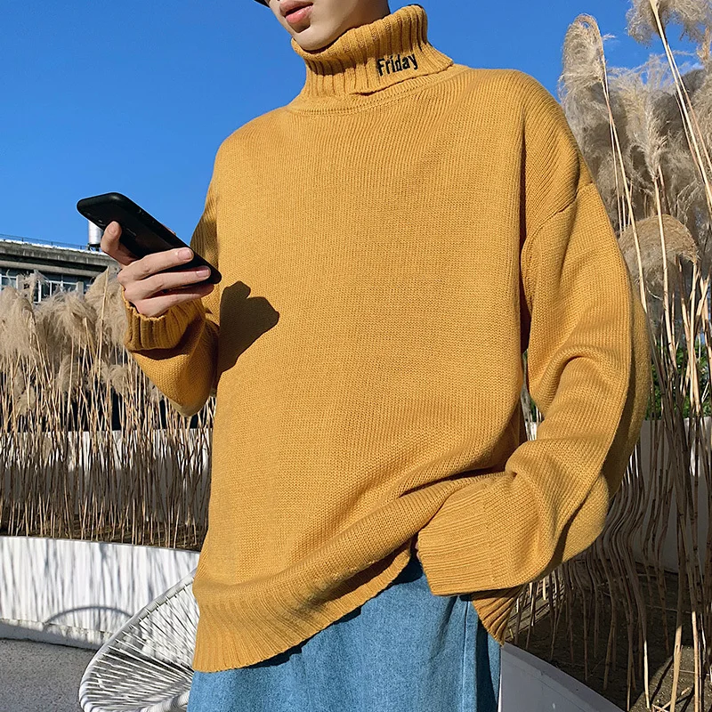 Winter Turtleneck Sweater Men's Warm Fashion Solid Color Casual Knit Pullover Man Streetwear Wild Loose Long Sleeve Sweater