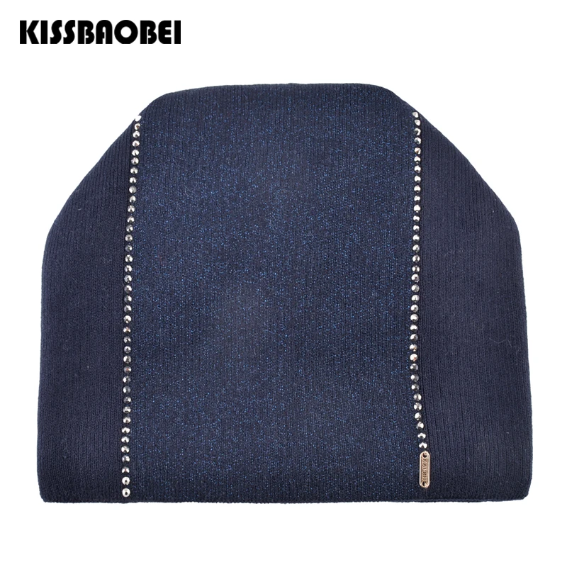 Ladies Solid Color Winter Cap Women Warm Beanie Hat Rhinestones Beanies Caps Skullies Black Knitted Hats Bonnet | Аксессуары для