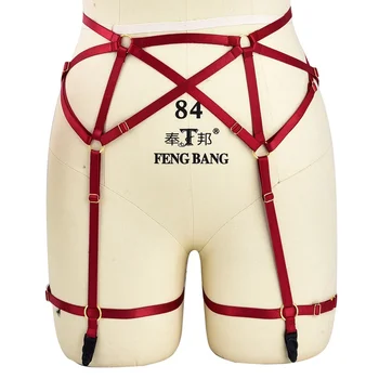 

Sexy Goth Garter Belt Harness Red Waist Leg Stockings Suspender Body Bondage Women Punk Elastic Plus Size Dance NightClubs Wear
