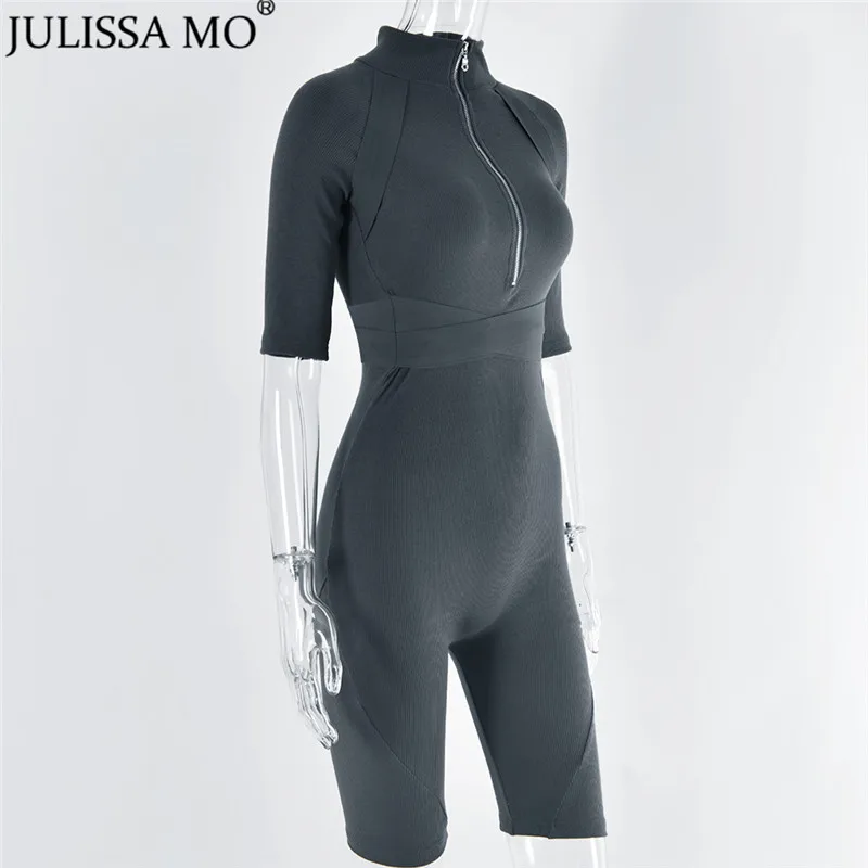 Julissa mo Rib вязаный женский комбинезон для фитнеса сексуальный бандажный комбинезоны в обтяжку женские осенне-зимние облегающие костюмы на молнии