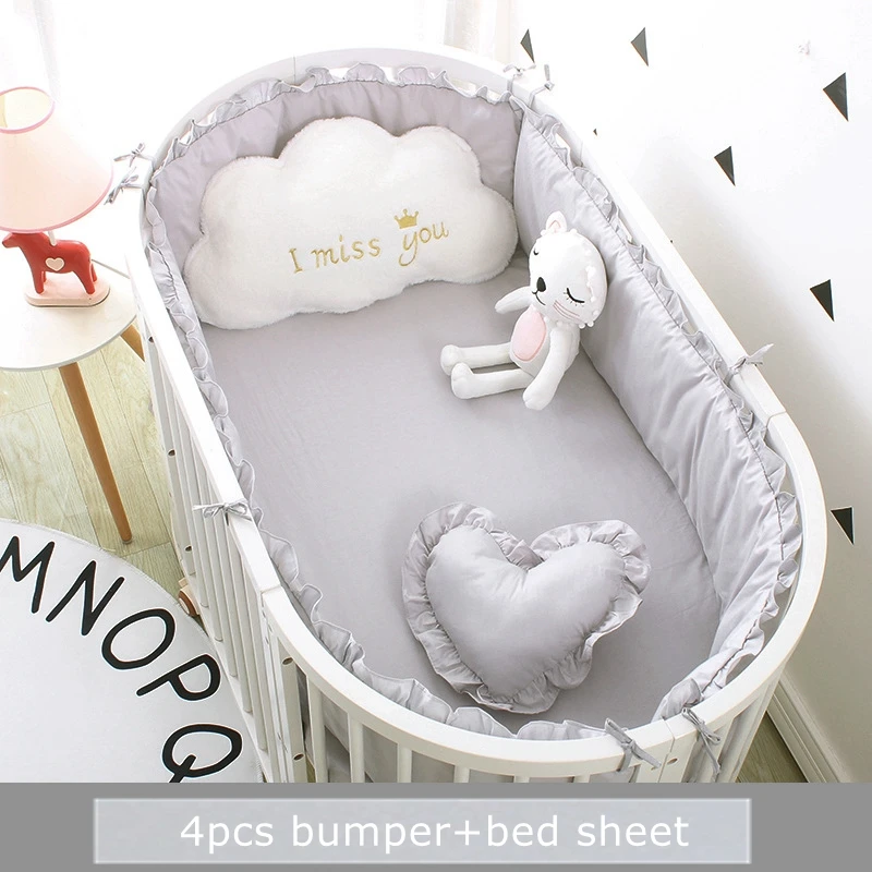 Lit De Bebe Ovale Nordique 5 Pieces Pare Chocs Sur Les Cotes Volants Pour Nouveau Ne Literie En Coton Decoration De Chambre De Bebe Aliexpress