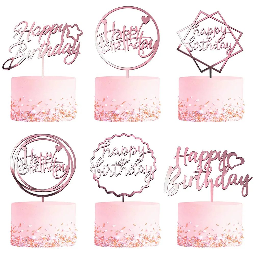 6 pz/lotto Oro Buon Compleanno Toppers Torta Acrilico Oro Torta Di Compleanno Topper per I Bambini Festa Di Compleanno Decorazioni Della Torta Baby Shower  15