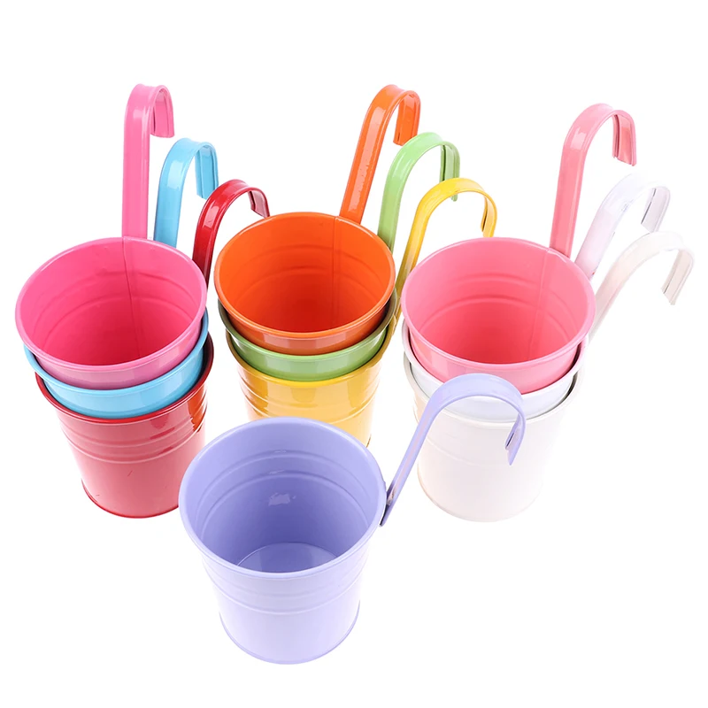 1 Pc Garden Flower Pots Wall Hanging Bucket For Balcony Plants Pots Hanging Iron Flower Containers 1 Pc Garden Flower Pots Wall Hanging Bucket For Balcony Plants Pots Hanging Iron Flower Containers