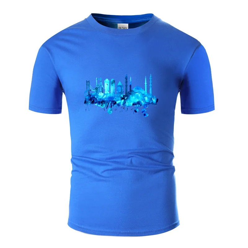 Men-Blue Дизайнерская дышащая футболка с изображением турецкой Голубой мечети и турецкой горизонты, ручная роспись, Мужская футболка с надписью, армейский зеленый цвет, Мужская футболка с комиксами - Цвет: Men-Blue