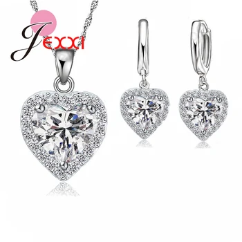 

New Fashion Love Heart Pendant Jewelry Sets 925 Sterling Silver Cubic Zircon Necklace Earring Women Wedding Set for Party