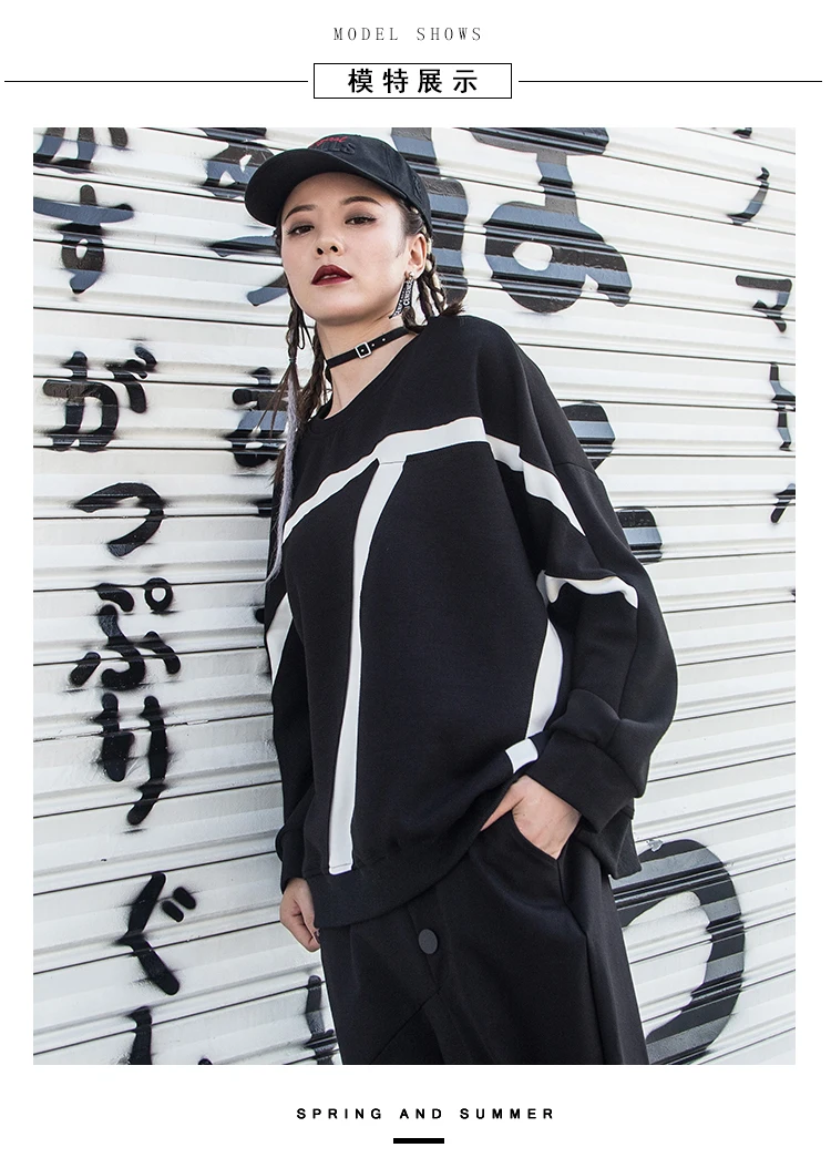 Autumn Fashion Black white Patchwork Cotton Sweatshirts Womens Long Sleeve Sweatshirt Hoodies Tops Hit color Pullover
