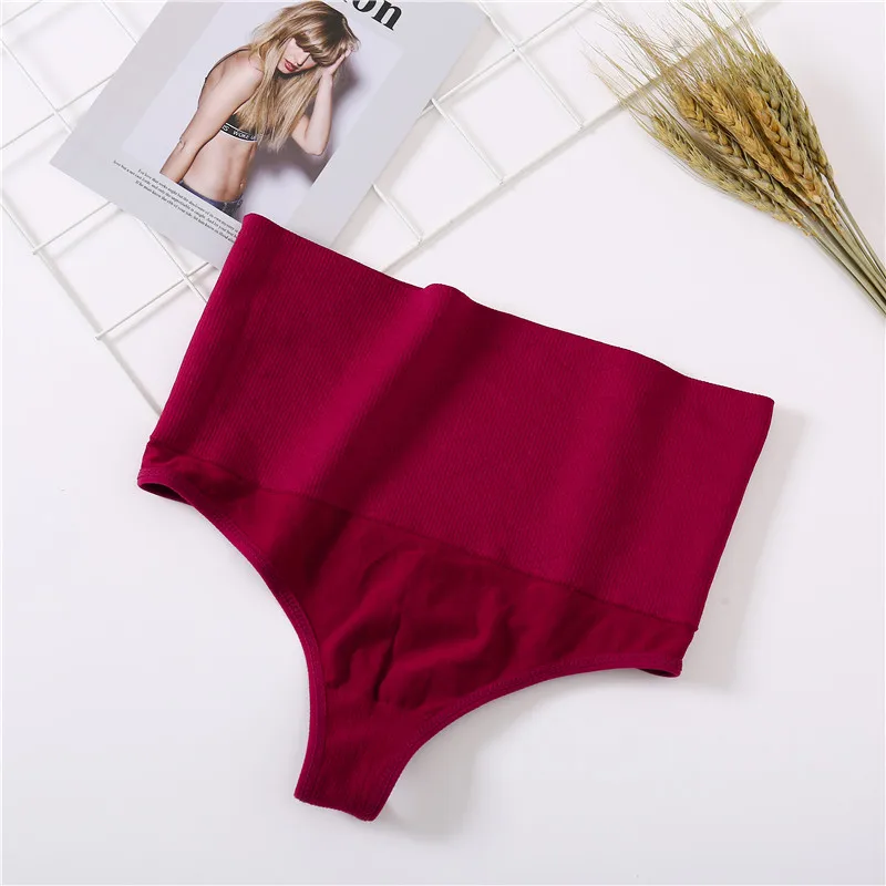 Women High Waist Shaper Sexy Thong Autumn Breathable Body Shapers Slimming Underpants Tummy Underwear Soft Shaping Panties M-2XL - Цвет: Style 1 Wine red