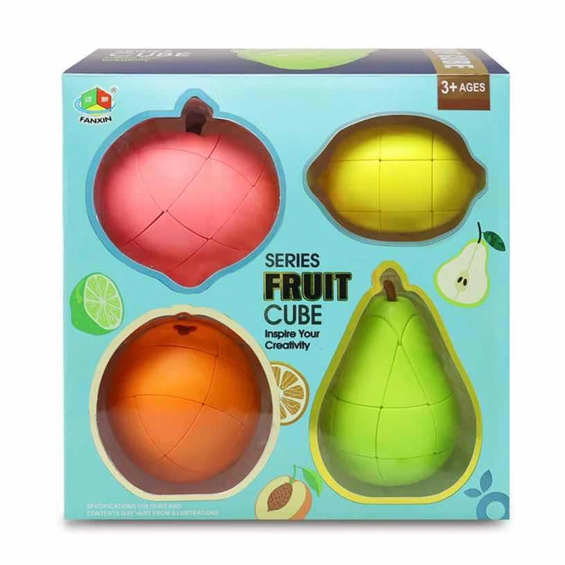 

FanXin Fruit Magic Cube Pack Professional Stickerless Pear Orange Peach Lemon Cube Puzzle Game Speed Cubing Funny Toys