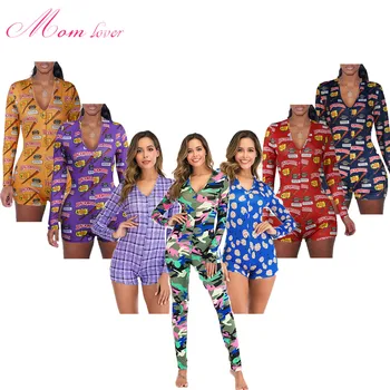 

Sexy Women Onesie Pajamas Romper Backwoods Money Cookie With Long Sleeve V Neck