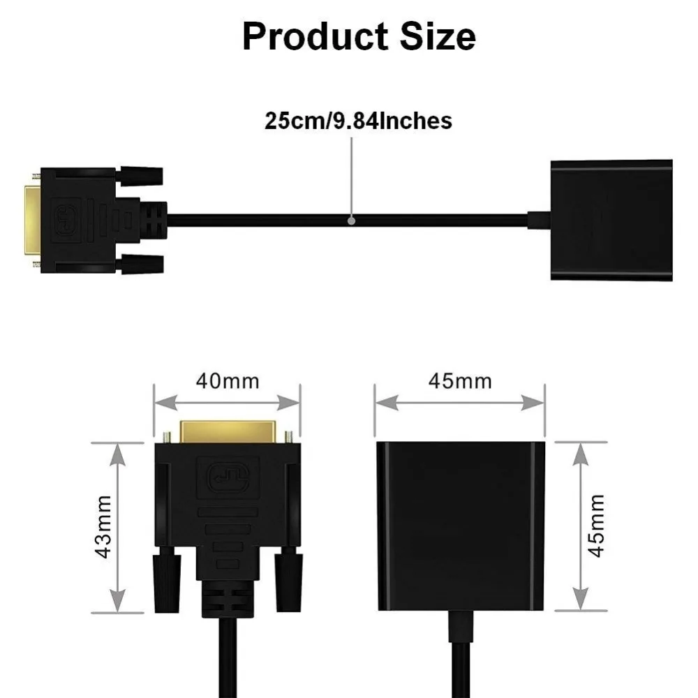 Full HD 1080P DVI-D к VGA адаптер 24+ 1 25Pin штекер к 15Pin Женский кабель конвертер для ПК компьютера HDTV монитор дисплей