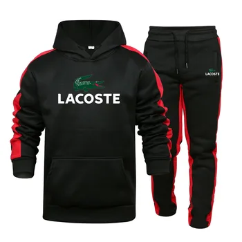 

Lacoste- Men's Autumn Hoodies Tracksuit Set Male Sweatshirt Sweatpants Multi-pocket Fashion Trousers High Street Jackets Sets