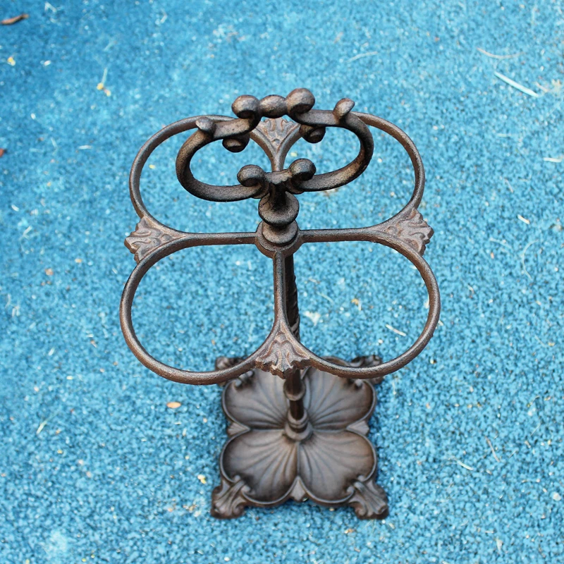 Retro Industrial Cast Iron Umbrella Holder With 4 Storage Circle Antique Rustic Home Lobby Footed Standing Umbrella Storage Rack