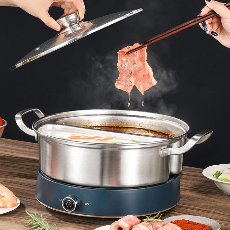 304 Stainless Steel Chinese Hot Pot Thicken 2 In 1 Divided Hotpot with  Glass Cover Kitchen Nonstick Cooking Pan Induction Cooker - AliExpress