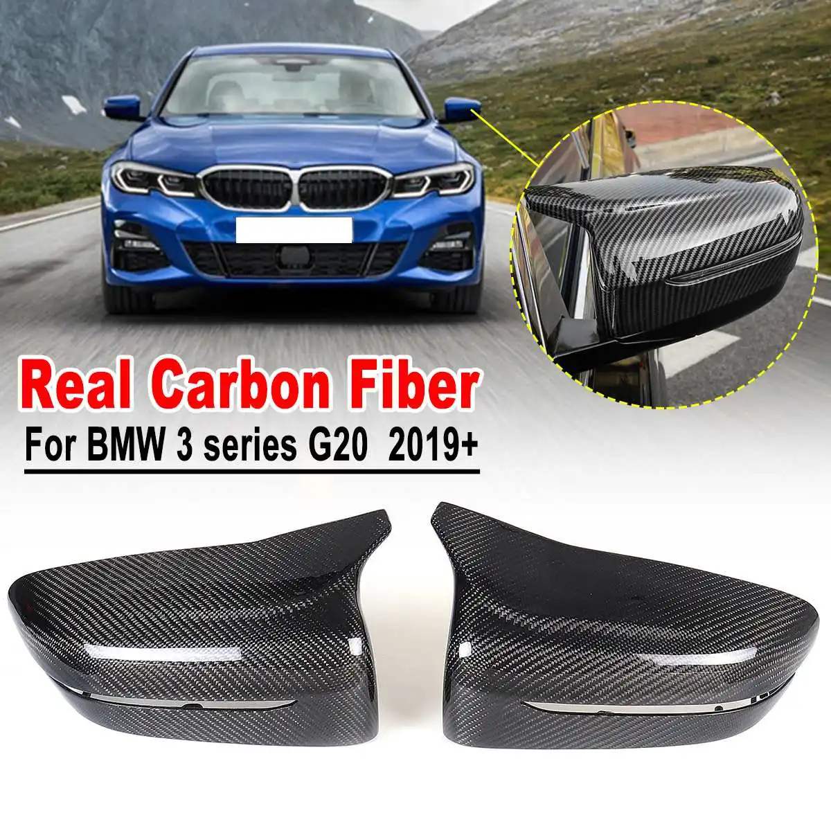 

1 Pair Real Carbon Fiber Mirror Cover Side Rear View Mirror Cover M Look Styling Replacement For BMW G20 New 3 Series 2019+
