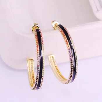 

4Pair,38MM, Cubic Zirconia Enamel Fashion Jewelry For Women CZ Circle Stud Earrings Parrty Earring