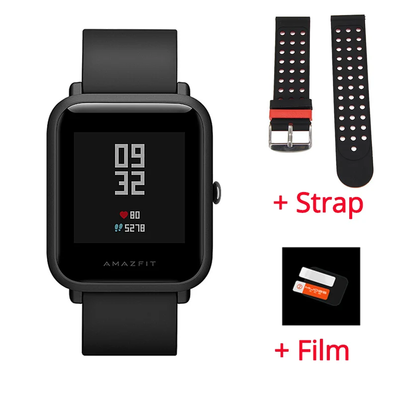 Оригинальные Huami Смарт-часы Amazfit Bip Amazfit PACE Lite Youth Verison IP68 Водонепроницаемые ГЛОНАСС+ gps 45 дней работы от батареи - Цвет: black n black