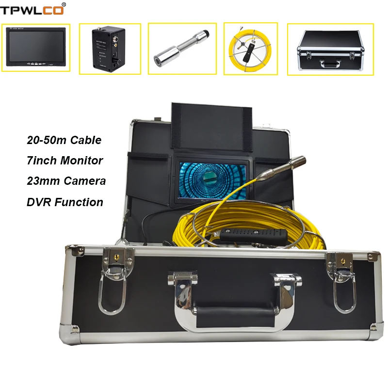 

8GB SD Card With DVR Function 20-50m Cable 23mm Video Endoscope Camera Sewer Pipe Drain Industrial Inspection System 7" Display