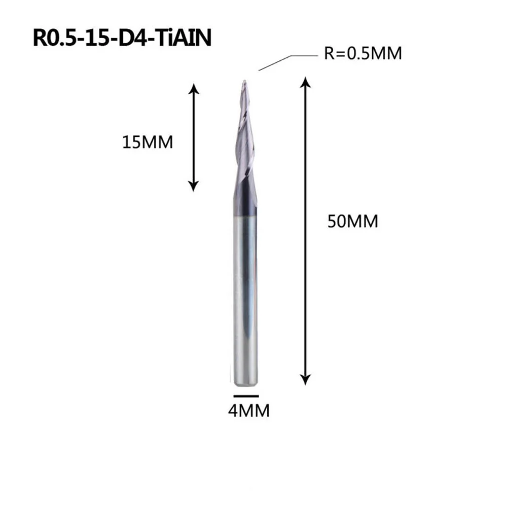 

Metalworking End Mills Accessory 4pcs HRC55 Tapered Ball Nose 2 Flutes Solid Tungsten Carbide Durable