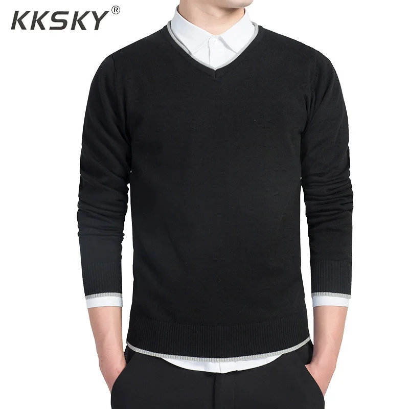 

Cotton Sweater Men V-neck Casual Sweaters Long Sleeve Pullovers Fit Knitting Solid Clothing New Pull Homme Autumn M-3XL