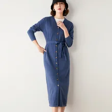 

Retro Elegant Ankle-Length Knitted Cardigans Women V-Neck Single Breasted Lace-Up Knitted Sweaters Autumn Winter Warm Sweaters