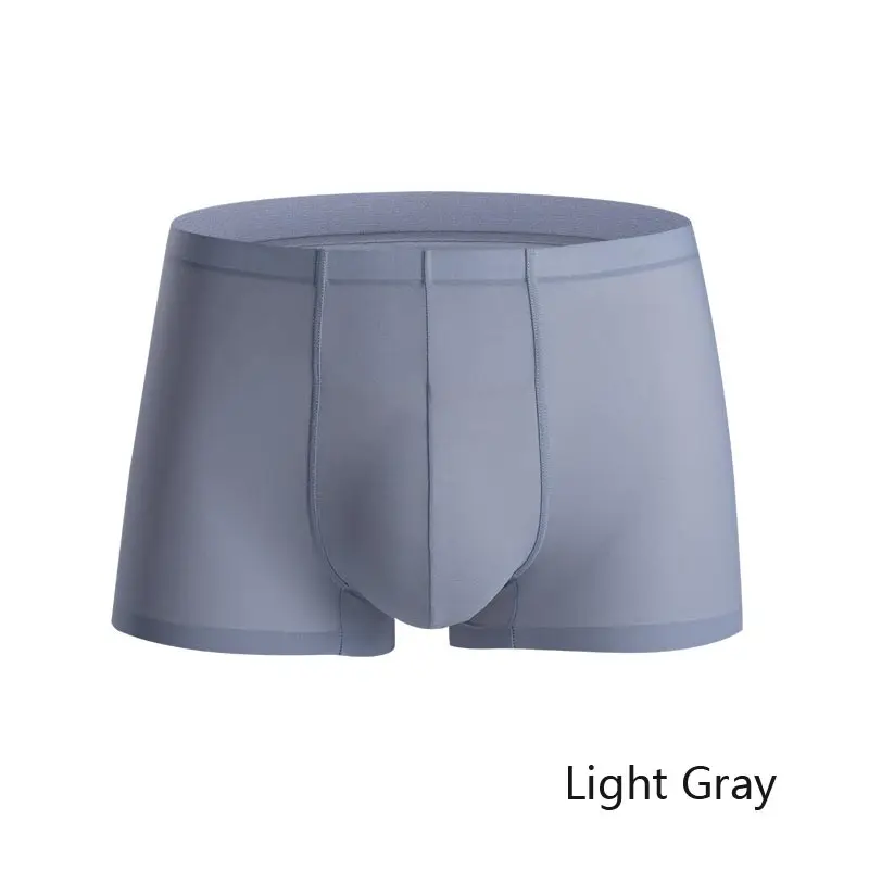 Light Gray Полупрозрачное сексуальное мужское нижнее белье, боксеры, шорты, шелковое Мужское нижнее белье, мужские Бесшовные трусы-боксеры, боксеры, cueca masculina - Цвет: Light Gray