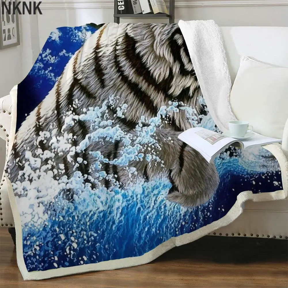 NKNK Brank White tiger Blankets Animal Bedding Throw Art Bedspread for bed Sherpa Blanket Print Vintage Pattern Warm | Дом и сад