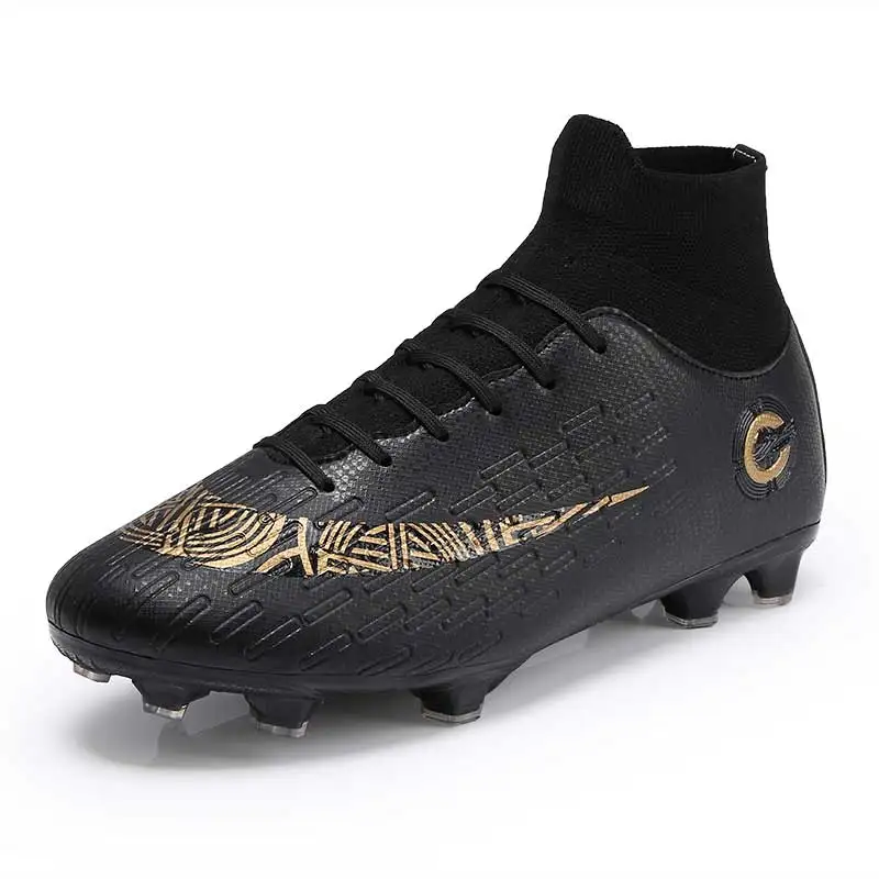 YHKLERZU взрослые мужские уличные футбольные бутсы, высокие футбольные бутсы TF/FG, тренировочные спортивные кроссовки, обувь размера плюс 32-47 - Цвет: Black