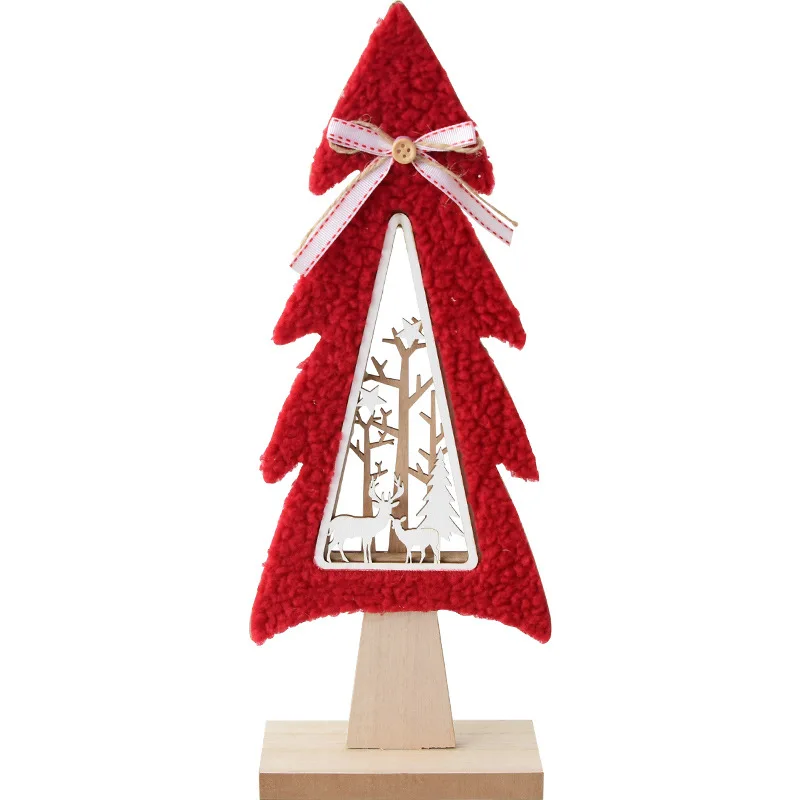 New Nordic Wood Plush Hollow Mini Christmas Tree Desktop Decoration Ornaments Elk Christmas Decorations QW217