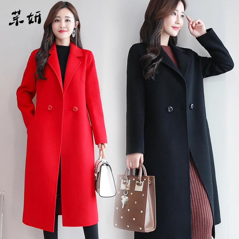 

New Autumn Woolen Coat Korean Clothes Women Winter Jacket Women Blue Streetwear Plus Size Women Red Long Coat Black Camel Color