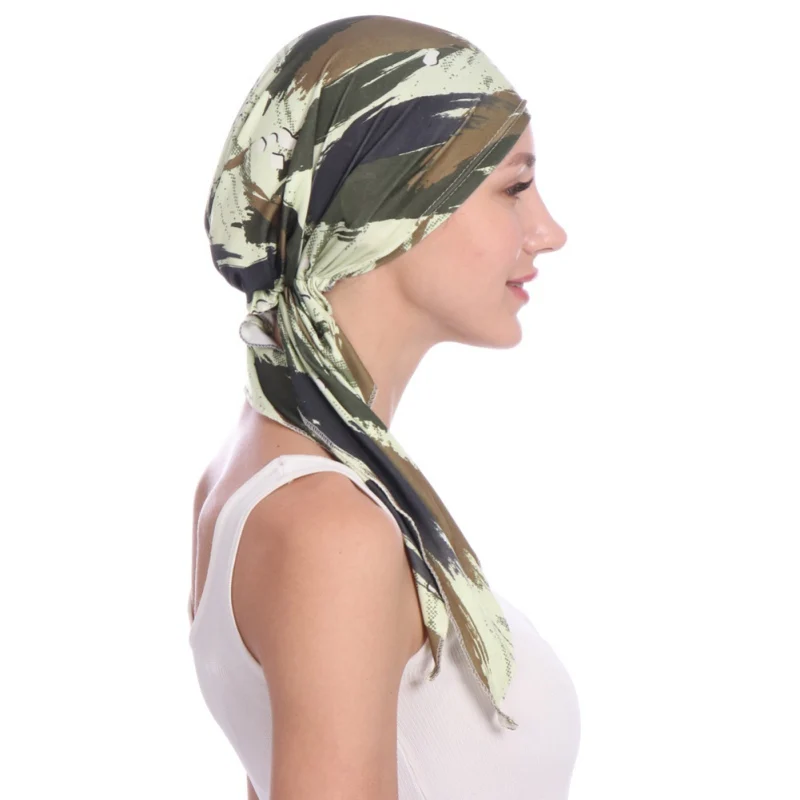 Мусульманская шапка под хиджаб стрейч цветочный шифон тюрбан шапки Хемо индийский головной убор выпадение волос платок зима женский платок на голову