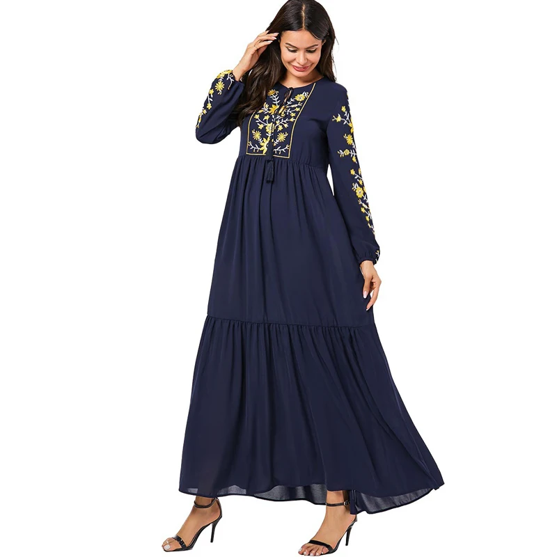Vestidos abaya Арабский мусульманский платье хиджаб женские Caftan Tesettur Elbise исламский, арабский черное платье макси одеяние мусульмане Longue